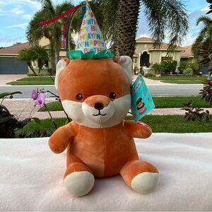 NWT Happy Birthday Orange Plush Fox with Party Hat(sing birthday song)